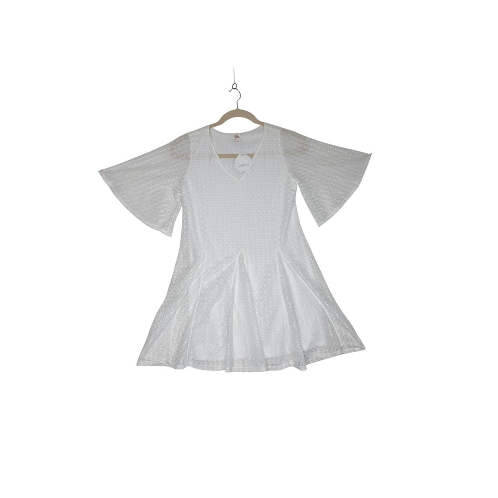 If She Loves NWT White Lace Angel Sleeve V-Neck Mini Dress Size L Made in USA